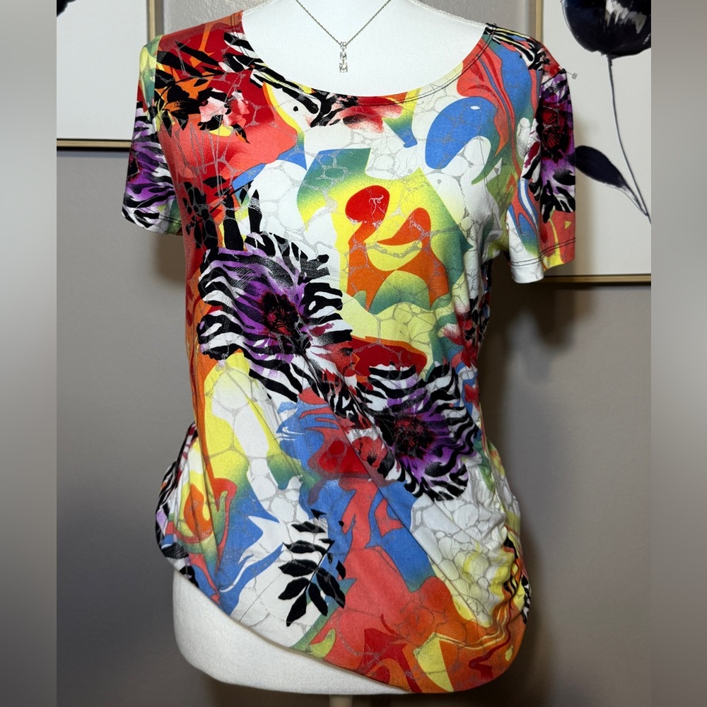 Peter Nygard Multicolor Abstract Short Sleeve Top